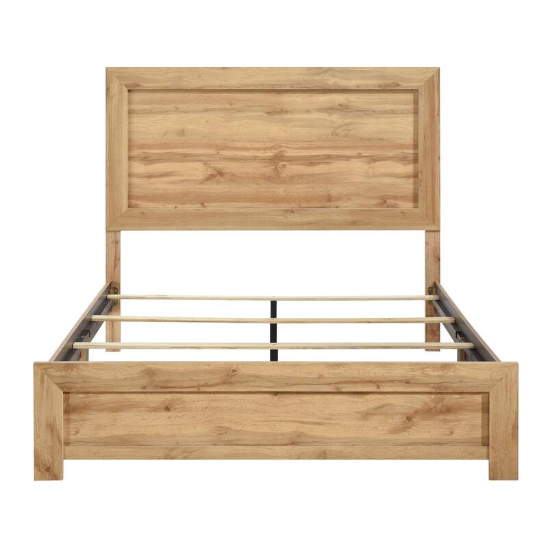 Rustic Natural Finish Eastern King Bed Frame - Headboard, Footboard & Rails Included, Easy Assembly, Scratch-Resistant