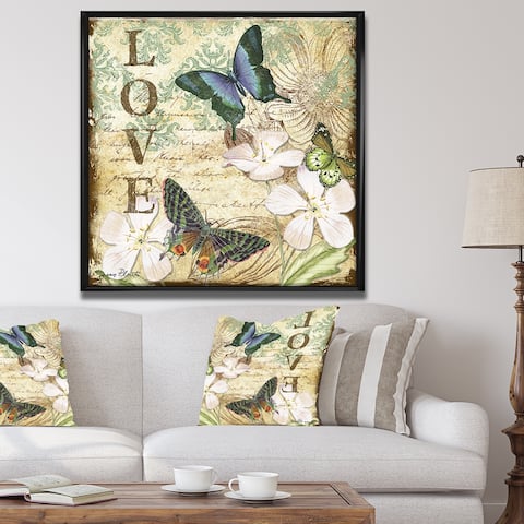 Designart 'Inspirational Butterflies Love' Cottage Premium Framed Canvas Wall Art