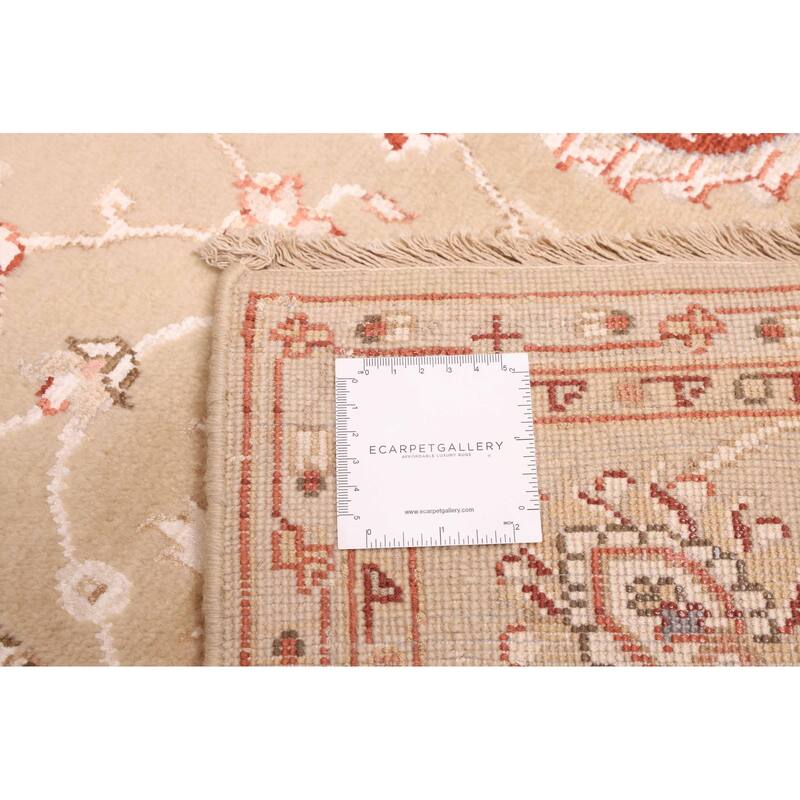 ECARPETGALLERY Hand-knotted Mirzapur Light Khaki Silk, Wool Rug - 5'6 x 7'11