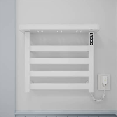 4-Bar Smart Electric Towel Warmer Wall-Mounted with Adjustable Temperature, Timer, Touch LED Display & Shelf