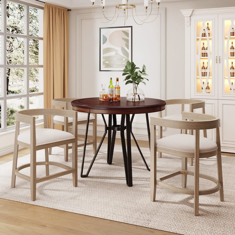 Ember 5-Piece Counter-Height Bar Set with Rubberwood Chairs and Ash Wood Table by Christopher Knight Home - Beige+Brown