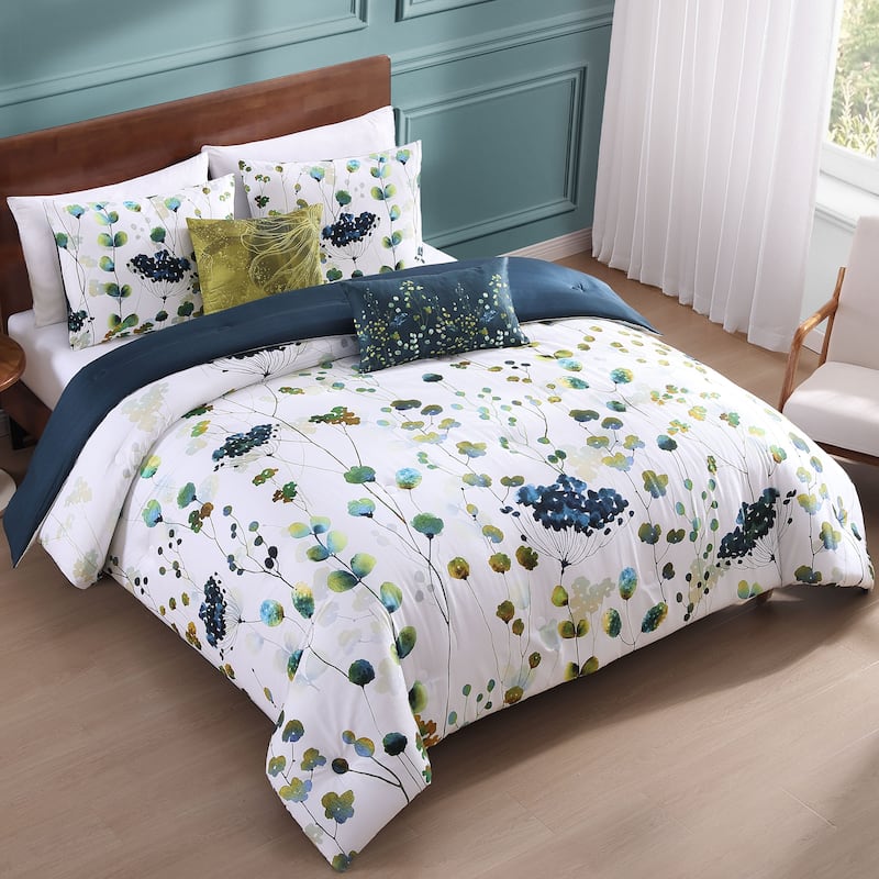 Bebejan Abstract 100% Cotton Sateen Vines 5 Piece Reversible Comforter Set