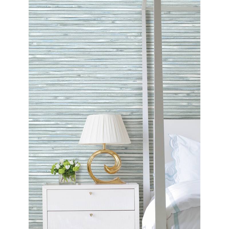A-Street Prints Bellport Sky Blue Wooden Slat Wallpaper