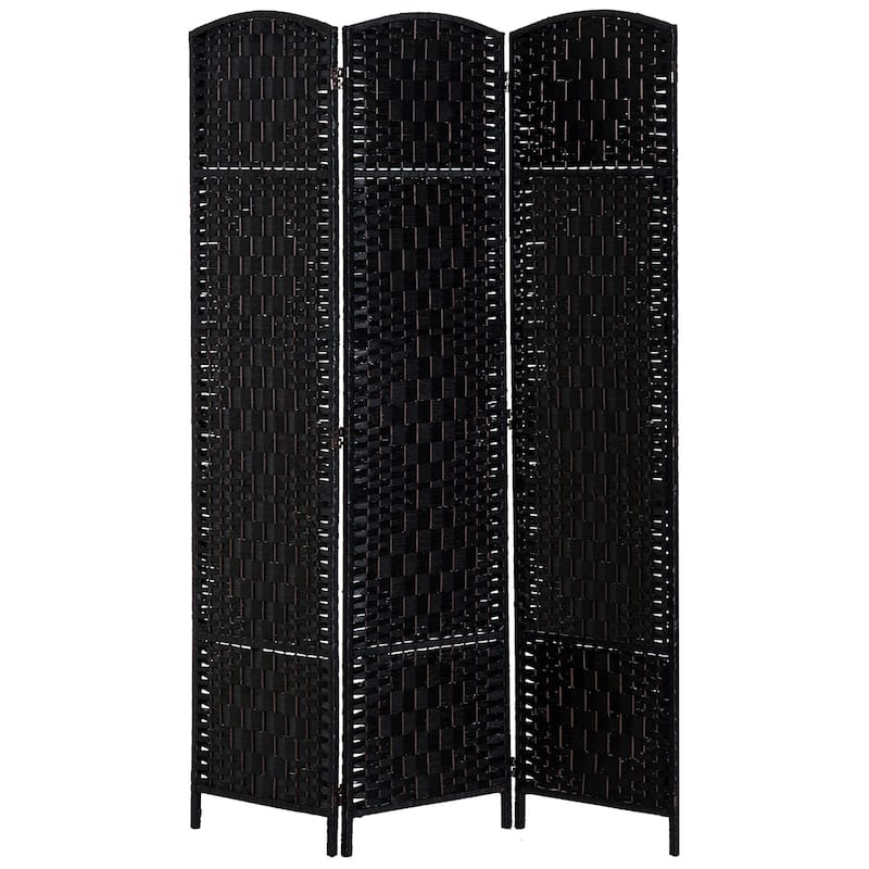 HomCom 6' Tall Wicker Weave Three Panel Room Divider Privacy Screen - Black Wood