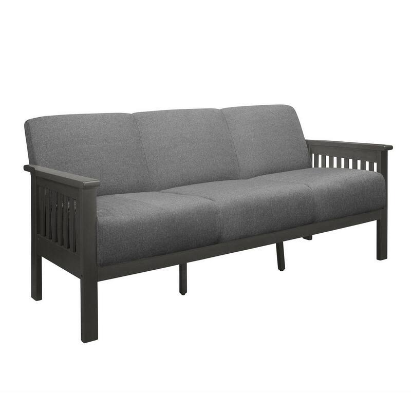 Wiston 72 Inch Sofa, Soft Gray Polyester, Dark Gray Solid Rubberwood