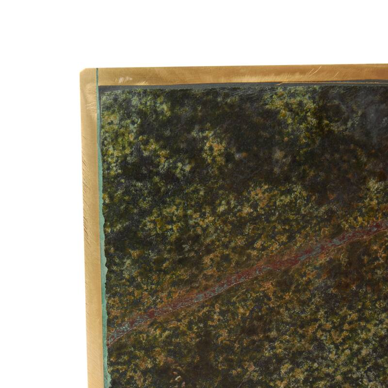 Green Marble Curved Rectangular Decorative Bookends with Gold Accents (Set of 2)
