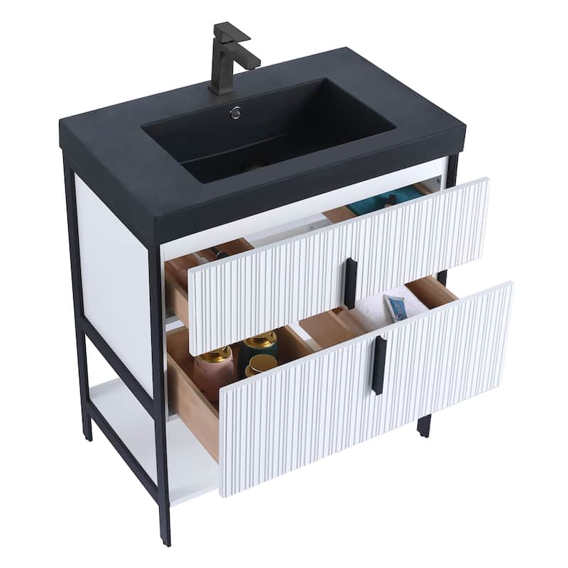 Fine Fixtures Serenity Modern Bathroom Vanity with Black Gel Acrylic Top