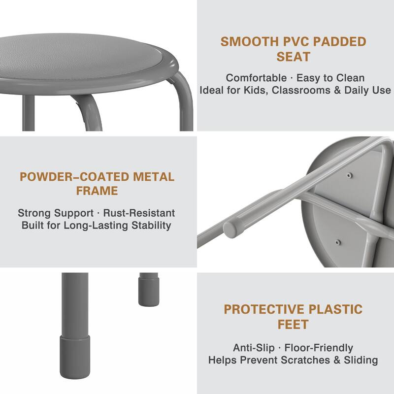 Javlergo Set of 6 Stackable Backless Stools PVC Padded Round Seats with Metal Frame Indoor Outdoor Use for Kitchen Livingroom