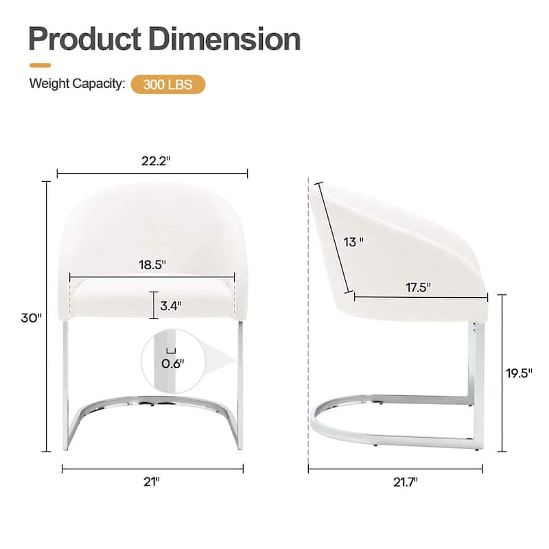 Modern Fabric Upholstered Dining Chairs, Boucle Arm Side Chair - 30" H x 22.2" W x 21.7" D