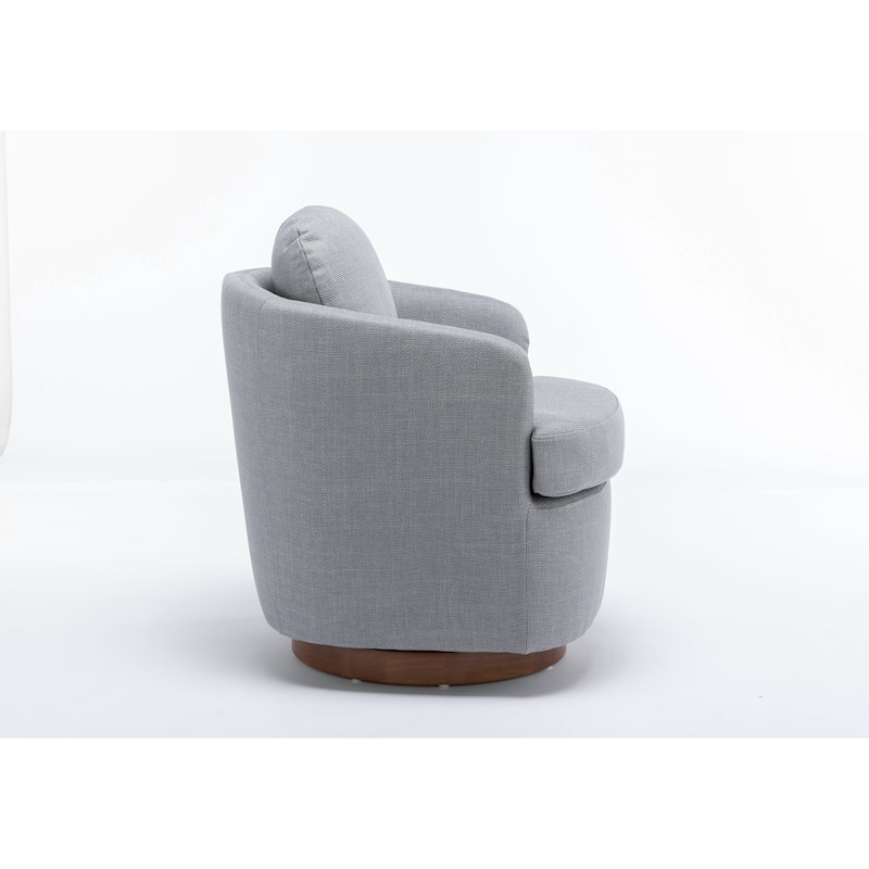 Fabric Swivel Accent Chair With Soild Wood Round Brown Base Leg