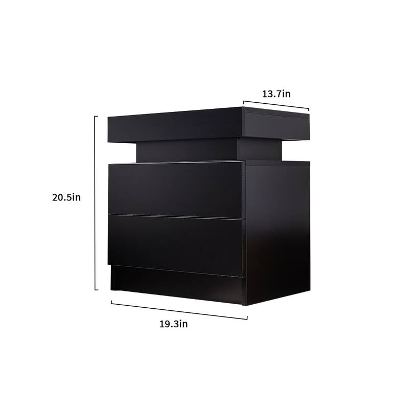 Nightstand Table with 2 Drawers, Wooden Cabinet Unit with LED Lights for Bedroom, End Table Side Table for Bedroom Living Room