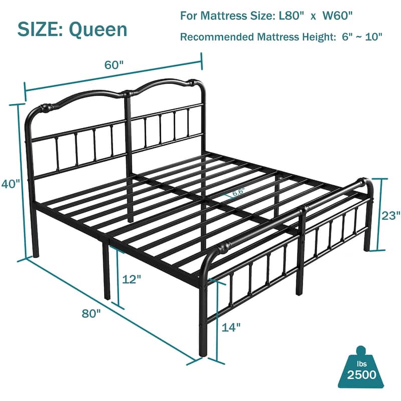 Heavy-Duty Anti-Wobble 14 Inch Bed Frame With Wavy Art Headboard, No Needed Box Spring