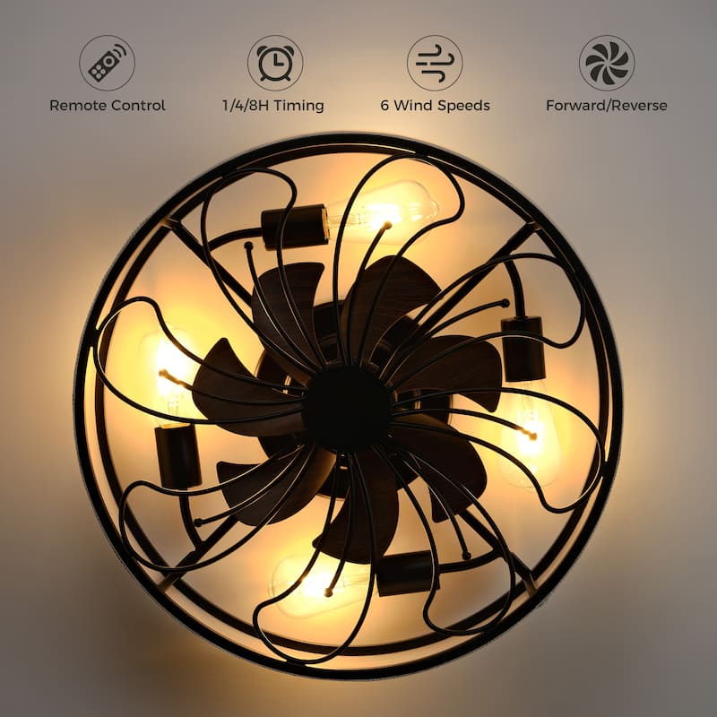 20-Inch Indoor Black Low Profile Cage Ceiling Fan - 20 Inches