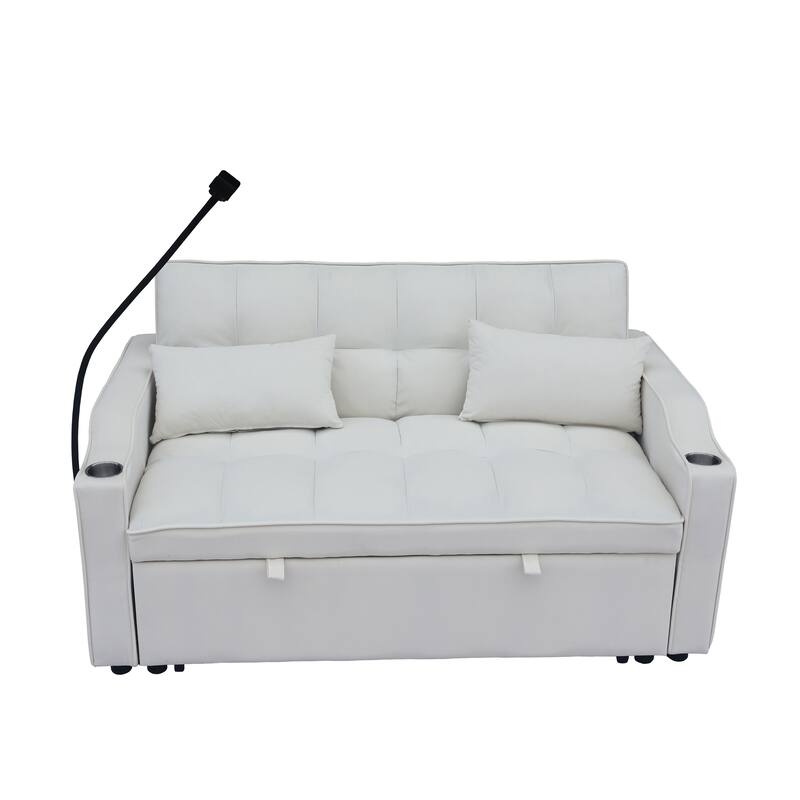 Velvet 3 in1 Loveseat Convertible Pull-out Sleeper Sofa Bed Adjustable Backrest Futon Sofa with Pillows, Pockets