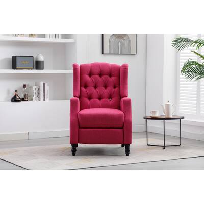 Velvet Wingback Chairs Tufted Cushions Lean Back Accent Armchairs, Rose Red Linen