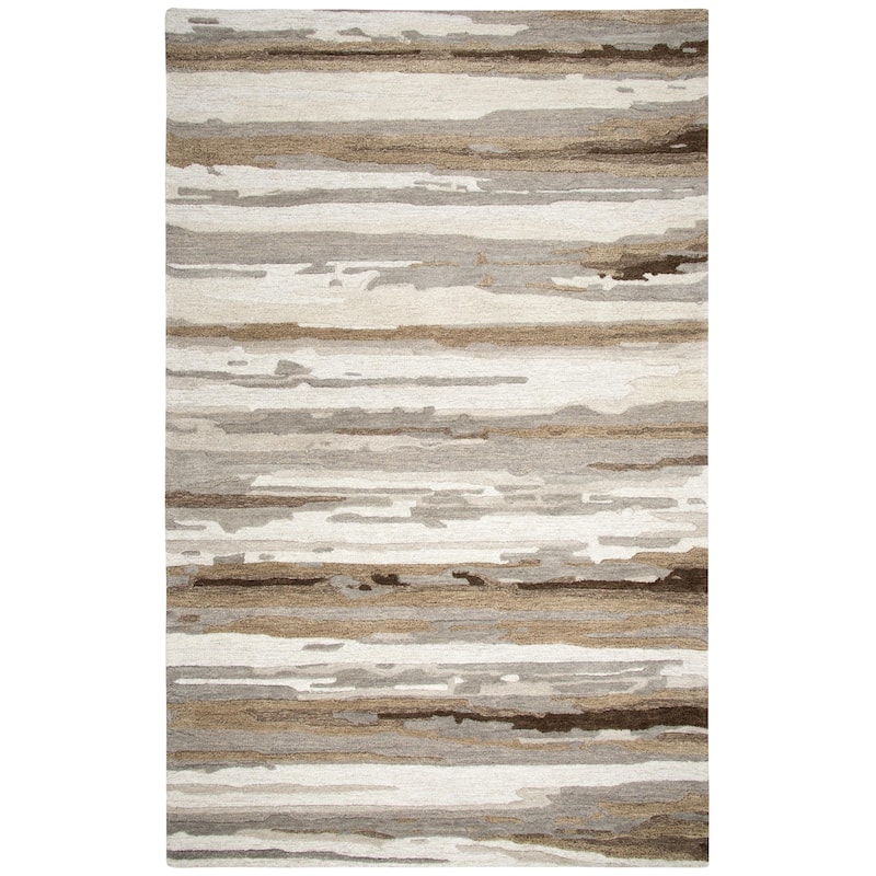 Alora Decor Flare Abstract Tan, Beige, and Brown Hand-tufted Wool Rug