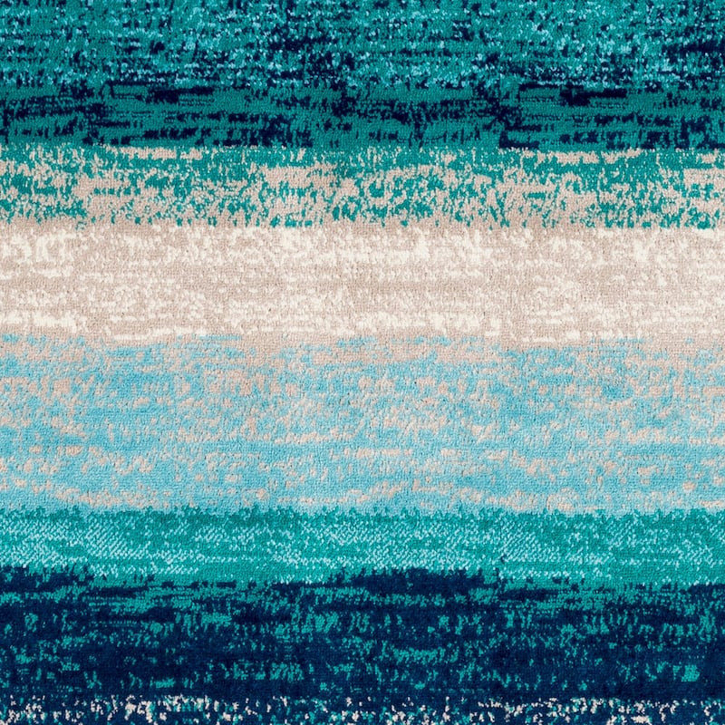 Nurzhan Teal Contemporary Striped Area Rug - 8'10" x 12'9" - 8'10" x 12'9"