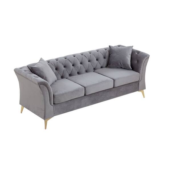 Modern Chesterfield Curved Sofa Tufted Velvet Couch 3 Seat Button Tufed ...