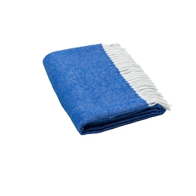 HomeRoots 50" X 60" Royal Blue And White Woven Herringbone Plush Throw Blanket