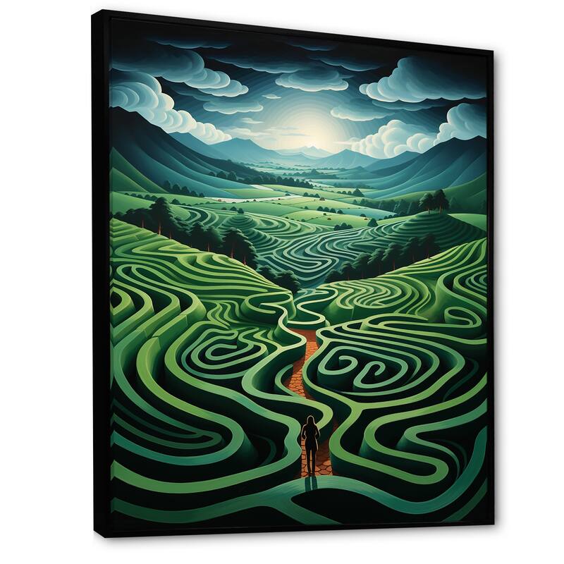 Designart "Emerald Maze Surreal Illusions" Surrealism Green Wall Decor - Modern Entryway Framed Wall Art Print