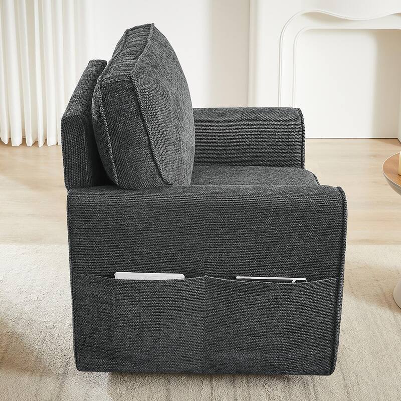 Chenille 360° Swivel Lounge Chair, Modern Armchair with Side Pockets Swivel Sofa Chair Ergonomic Recliner Chair for Bedroom
