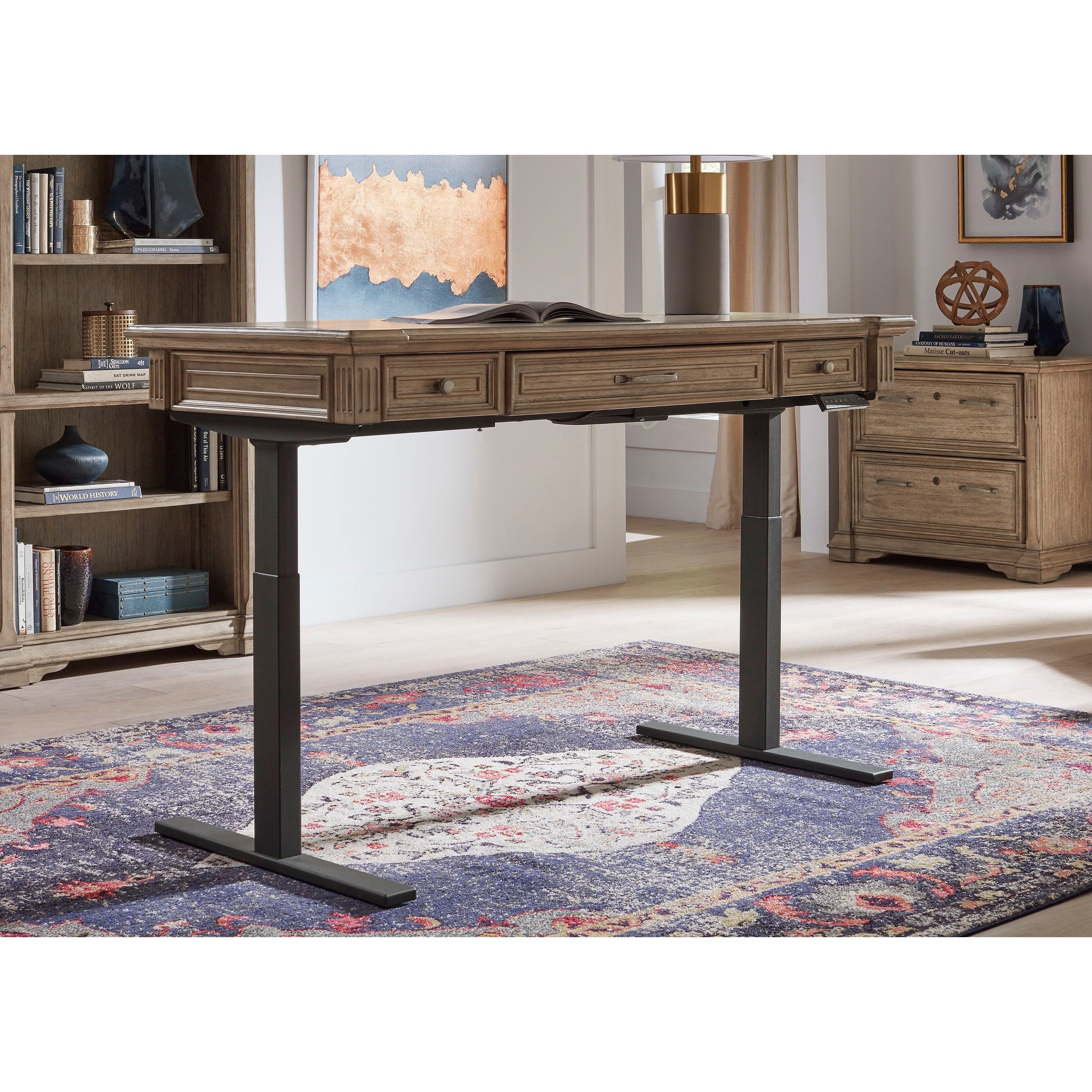 Traditional Wood Electronic Sit/Stand Desk, Standing Desk, Adjustable Desk, Light Brown