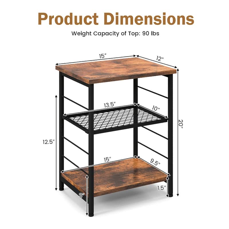 Costway 2 PCS 3-Tier Side End Table with Adjustable Mesh Shelf Narrow - 15'' x 12'' x 20'' (Lx Wx H)