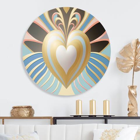Designart 'Shining Contemporary White Heart I' Modern Metal Round Wall Art