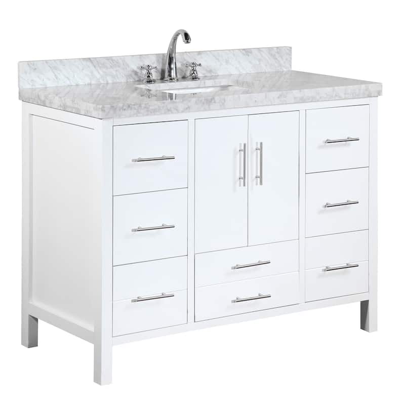 KitchenBathCollection California 48" Bathroom Vanity with Carrara Marble Top