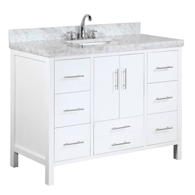 KitchenBathCollection California 48" Bathroom Vanity with Carrara Marble Top