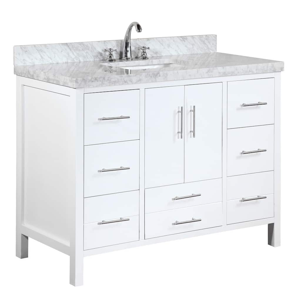 KitchenBathCollection California 48" Bathroom Vanity with Carrara Marble Top