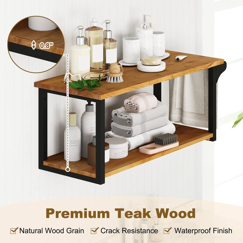 Gymax 40.5'' Long 2-Tier Storage Rack w/ Towel Bar Wall Mounted