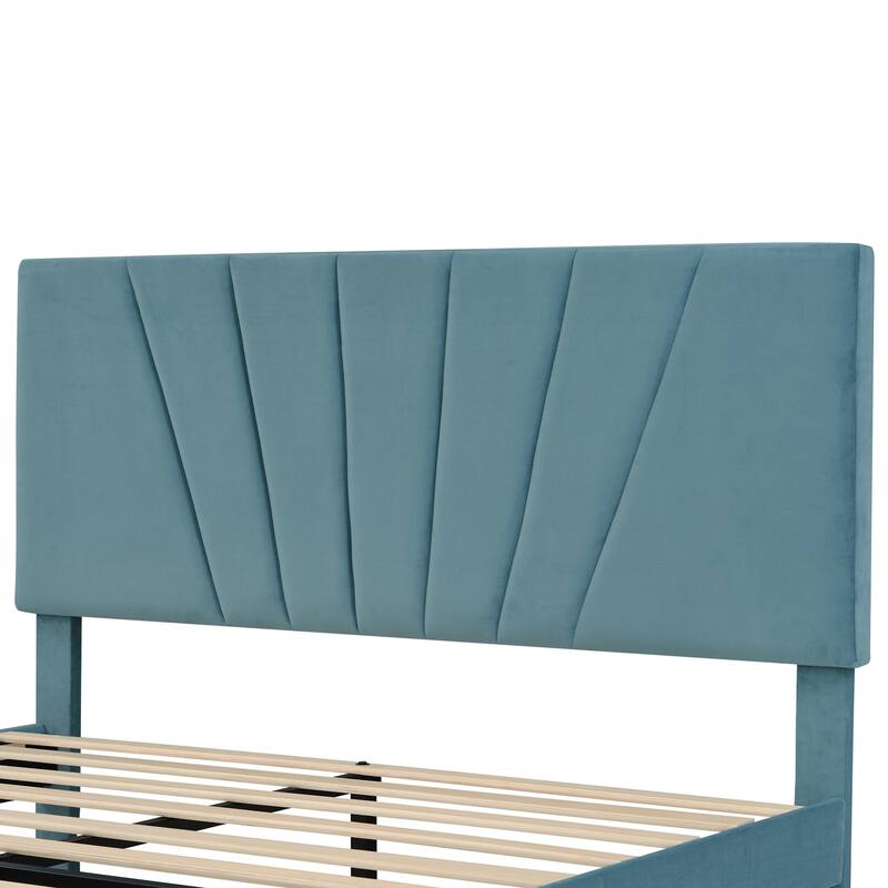 Storage Bed Velvet Upholstered Platform Bed with a Big Drawer