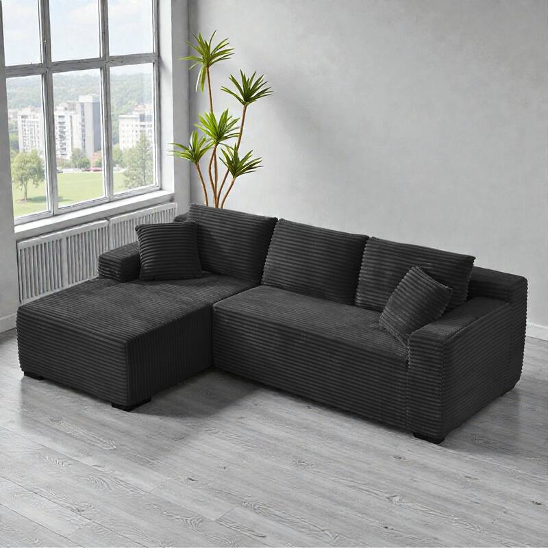 No Assembly Cloud Sectional Sofa, L Shaped Deep Seat Corduroy Modular Couch for Living Room Apartment