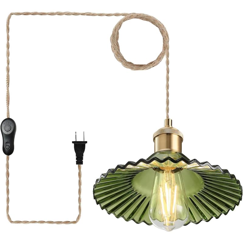 14.76ft long cord dinning room light green plug-in light glass pendant light