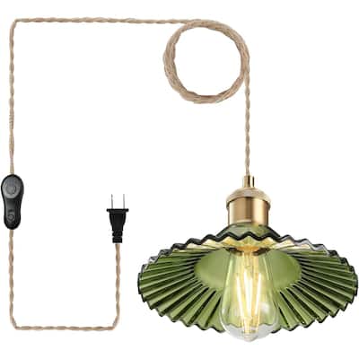 14.76ft long cord dinning room light green plug-in light glass pendant light
