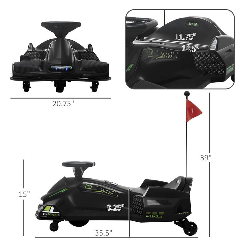 12V Electric Drift Go-Kart with Lights & Music, 5 MPH Battery-Powered Ride-On for Ages 8-12