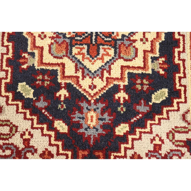 Hand Knotted Oriental 100% Wool Carpet Traditional Medallion Navy Blue & Blues Heriz (serapi) Area Rug - 3' 0'' X 2' 0''