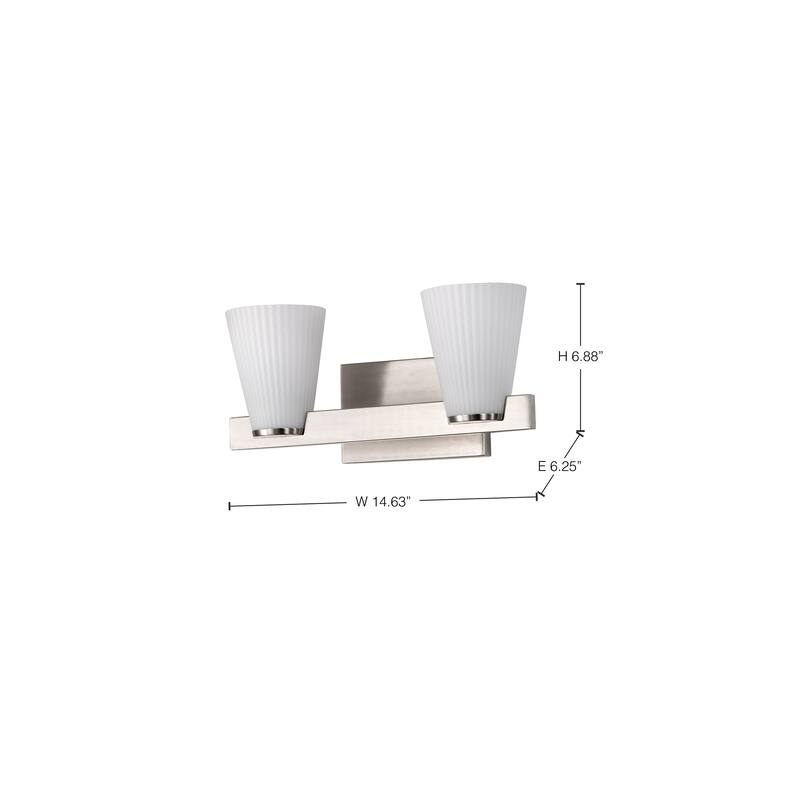 Royale 2 Light Vanity Brushed Nickel Finish Ribbed White Glass - Brushed Nickel