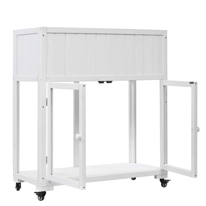 35.4" Wood Garden Greenhouse with Wheels,2 Doors and Liner