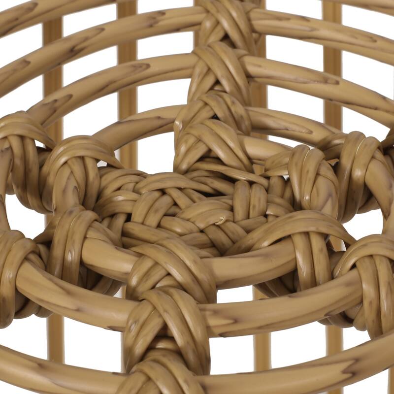 Laine Outdoor Side End Table, 20 Inch Round Top, Brown Rope Woven Base