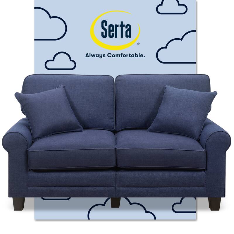 Serta Copenhagen 61" Loveseat for Two People, Pillowed Back Cushions and Rounded Arms, Durable Modern Upholstered Fabric - Navy Blue