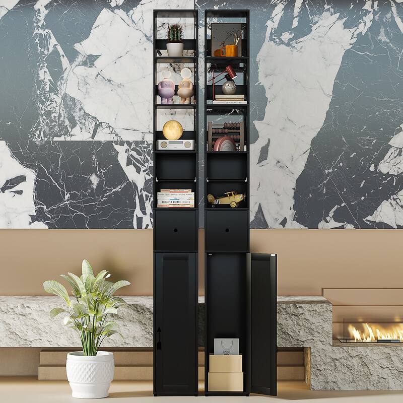 VECELO Tall Bathroom Storage Cabinet, Freestanding Linen Tower with 4-Tier Shelf, 1 Drawer and 1 Cupboards