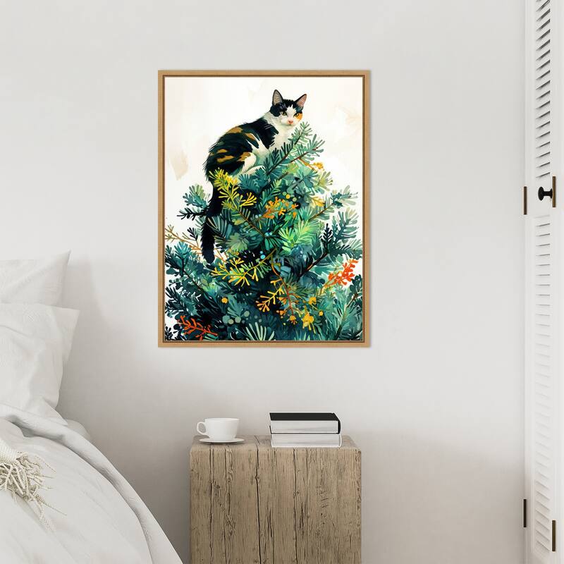 Cats Life Christmas Tree by Justyna Jaszke Framed Canvas Wall Art