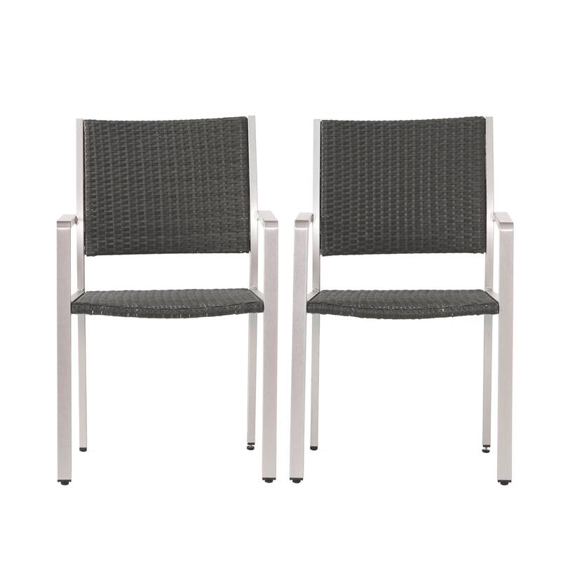Outdoor Wicker Dining Chairs Set of 2, Gray Rattan Style with Aluminum Frame, Weather Resistant Design for Patio Garden Use