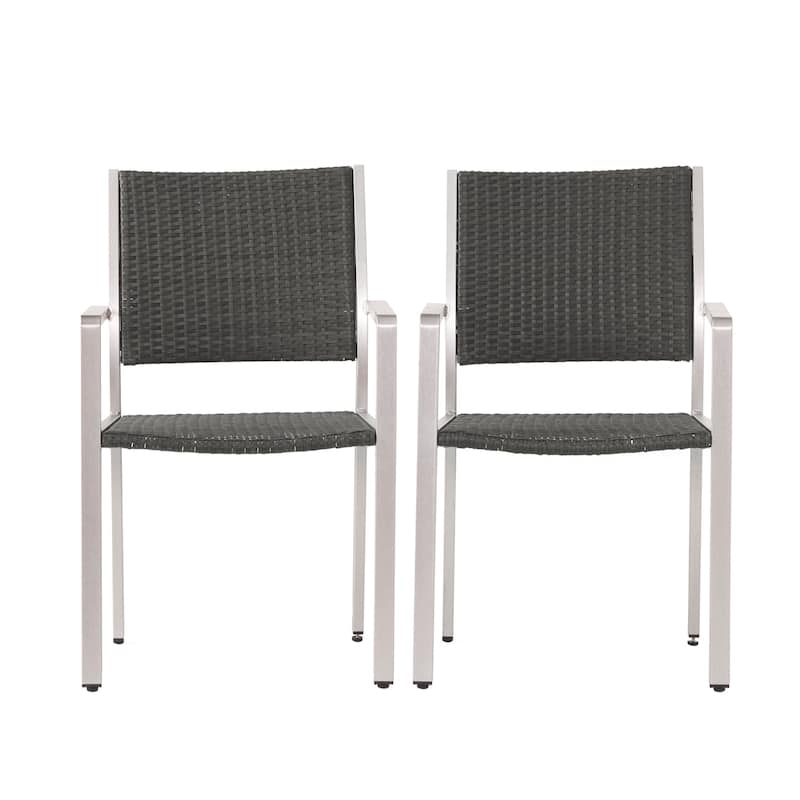 Roomfitters Modern Outdoor Wicker Dining Chairs with Aluminum Frames, Set of 2, Comfortable and Durable Design, Stylish Grey