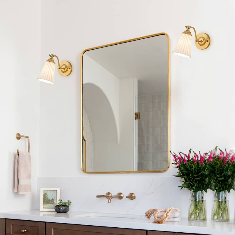 Modern Gold Wall Sconce with Fluted Ceramic Bell Shade Bathroom