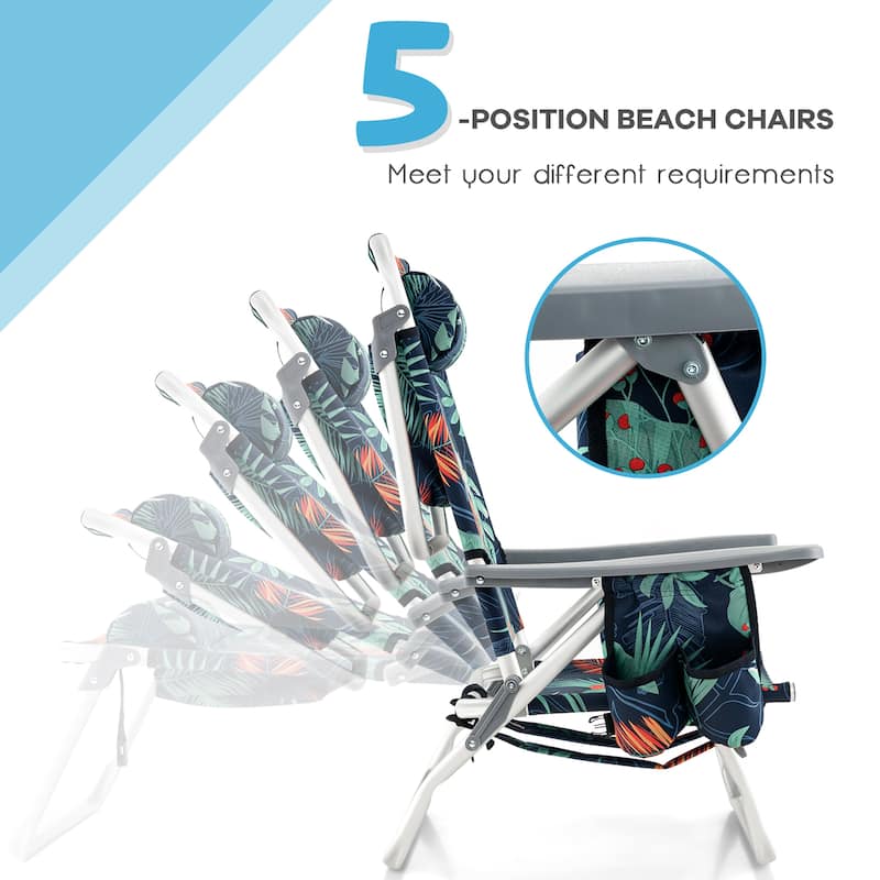 Gymax 2-Pack Folding Backpack Beach Chair Table Set 5-Position Outdoor