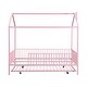 preview thumbnail 14 of 13, Pink Full Size Metal House Bed with Fence, Kids Bed with Trundle