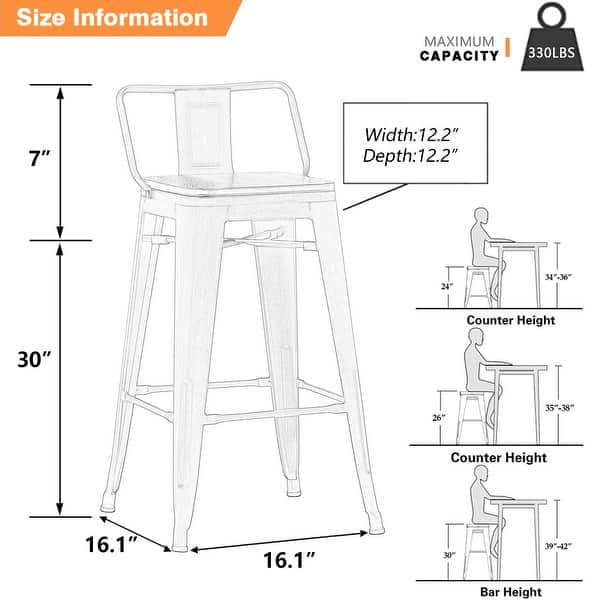 dimension image slide 2 of 5, bar stools with backs set of 4 Counter Bar Stools with Wood metal stools